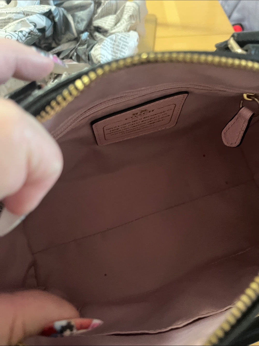 Coach Pink Floral Leather Tote with Black Trim - Picture 3 of 9